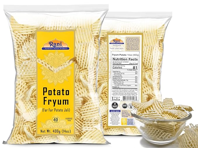 Rani Far Far/Fryums (Wheat & Tapioca Pellet) Potato Jhali 14oz (400g) ~ Vegan, Kosher, Uncooked, Used to Make Papad, Bhungra/Chip Snack