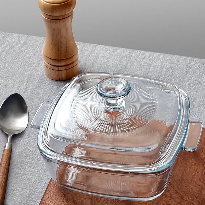 NUTRIUPS 0.8L Glass Casserole Dish with Lid Oven Safe Square Casserole Dish 5.9in Glass Microwave Bowl With Lid Microwavable Cookware (25oz-Mini)