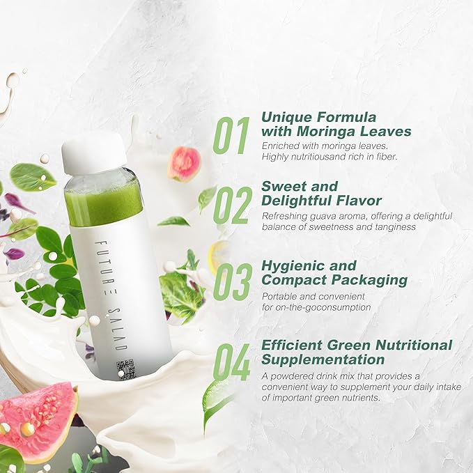 High-Fiber Drink Mix ??5 Salads in One, Moringa & Superfood Blend, Vegan, Nutrient-Rich, 30 Packets
