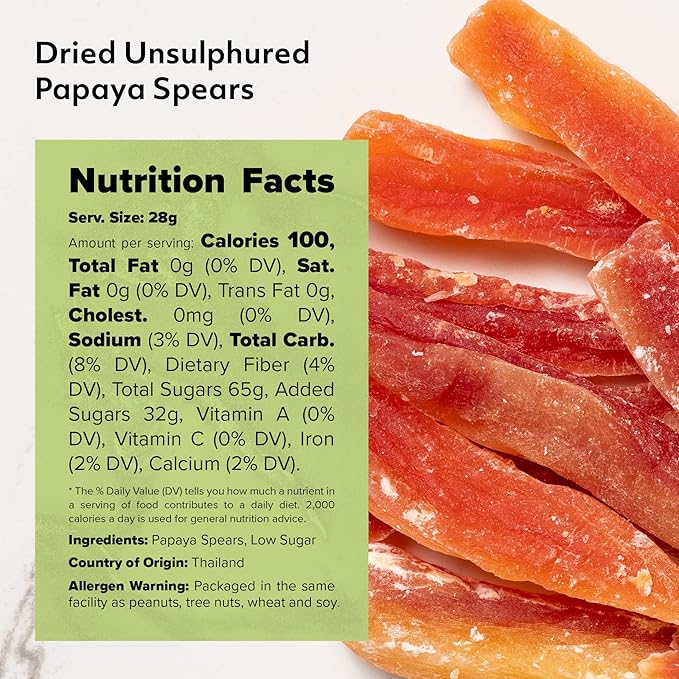 NUTS U.S. - Dried Papaya Spears (Unsulphured) | Low Sugar. Lightly Sugar Coated | No Color Added | Packed in a Resealable Bag!!! (4 LBS)