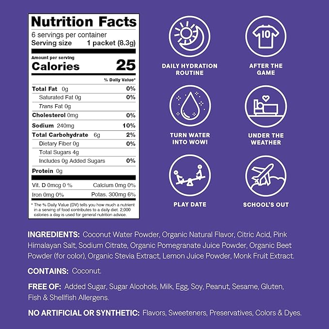 Cure Hydration - Kids Electrolyte Drink Mix | Plant-Based Pediatrician Formulated Rehydration | No Added Sugar, FSA-HSA, Non-GMO, Gluten-Free, No Artificial Flavors | Box of 6 Packets - Mixed Berry