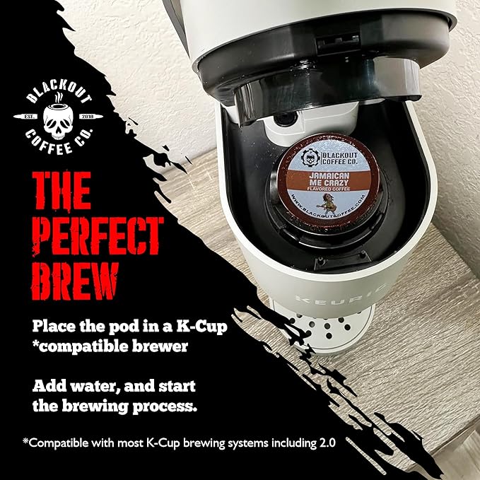 Blackout Coffee Jamaican Me Crazy Flavored Pods, Freshly Roasted in the USA - K-Cup Compatible Single-Serve Pods (18 Count)