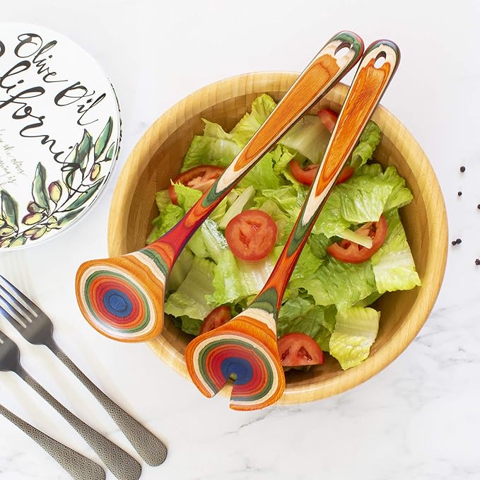 Totally Bamboo Baltique Marrakesh Collection Wooden Salad Serving Utensils Set, 11-3/4" Long