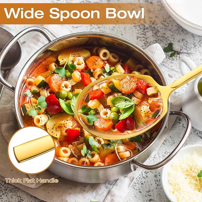 Extra Large Serving Spoons Set 11.7 Inch Gold Serving Utensils 18/8 Stainless Steel Big Metal Spoons for Buffet, Parties, Catering, Banquet - Dishwasher Safe (2-Piece, Gold)