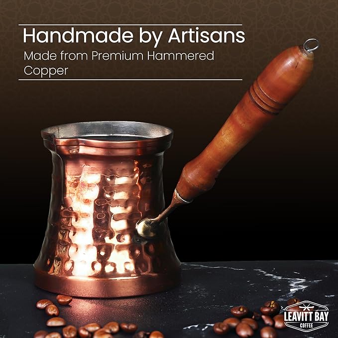 12oz Cezve Turkish Coffee Pot - Copper Turkish Ibrik, Greek Coffee Maker, Coffee Pot with Mango Wood Handle, Ideal for Authentic Turkish, Greek, Arabic Coffee