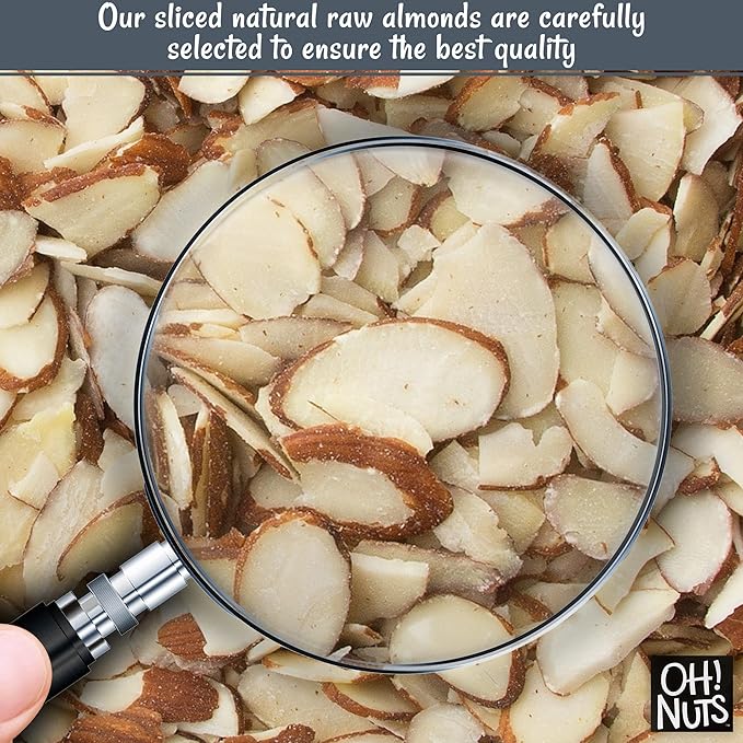 Oh! Nuts Raw Natural Sliced Almonds - 100% Natural - Sliced Almonds - 1.5 lb - Almonds Raw - Packed in New York Zip-Seal Bag for Exceptional Freshness