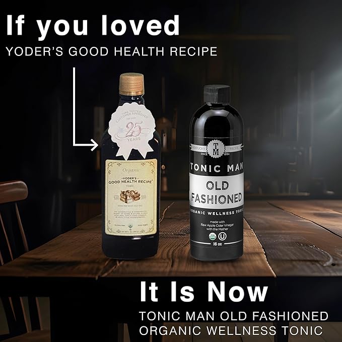 Tonic Man Old Fashioned Organic Wellness Tonic Made with Raw Apple Cider Vinegar Kosher Organic Apple & Grape Juices with 12 Herbs & Spices Energize Body | Immunity Booster Non-GMO 16oz Pack of 1