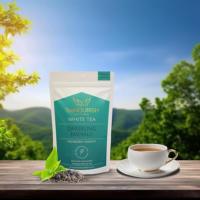 TeaNOURISH Darjeeling Emerald White Tea | Darjeeling Silver Needles White Tea | Delicate, Unique Aroma & Flavor | Freshly Sourced Direct From Origin - 1.76oz/50g