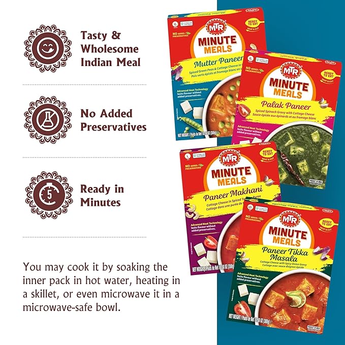 MTR Ready-To-Eat: Exotic Paneer Mix - Assorted Pack of 4 (Mutter Paneer, Palak Paneer, Paneer Makhani, Paneer Tikka Masala) - Authentic Indian Food with No Added Preservatives - Suitable for Vegetarians