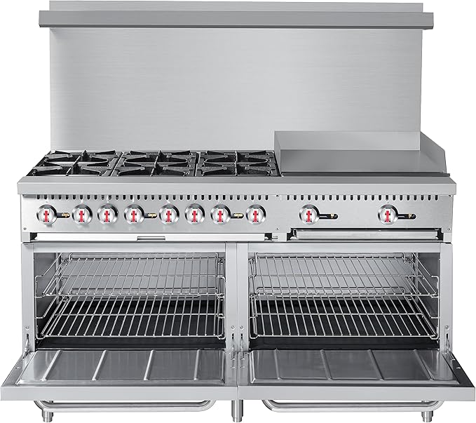 KoolMore KM-CRG60-LP 60 in. 6 Burner Commercial Liquid Propane Range with 24 in. Griddle, Solid Black