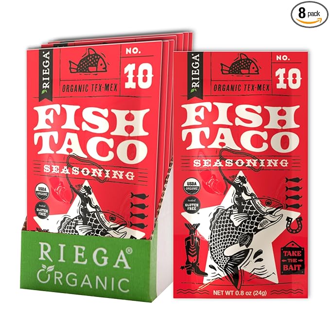 Riega Organic Fish Taco Seasoning – Zesty Spice Blend for Grilled Fish, Tacos, Bowls & Roasted Veggies – 0.8 oz (Pack of 8)