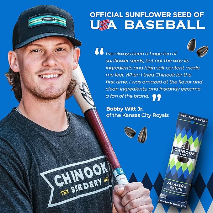 Chinook Seedery Roasted Sunflower Seeds to Eat - 1.5 oz (Pack of 36) Jalapeno Ranch - Jumbo Low Sodium Sunflower Seeds Keto Snacks - Adventure, Baseball, School Snacks - Gluten Free, Non GMO Snacks