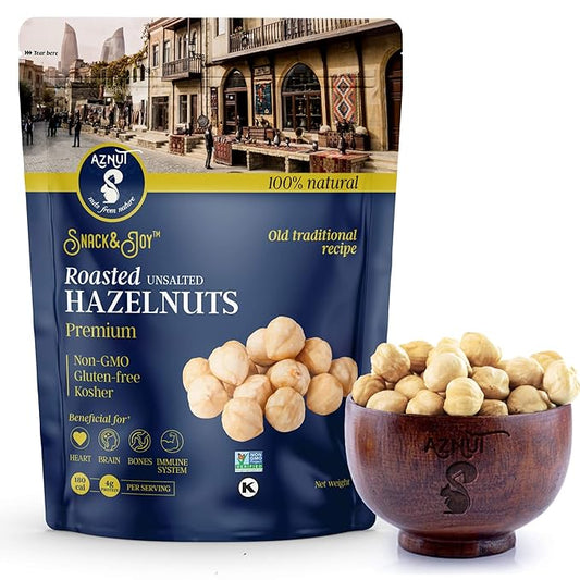 AZNUT Roasted Unsalted Hazelnuts 5 LB, Premium Quality 100% Natural Non-GMO Project Certified, Kosher Certified, No Salt, No Oil, Gluten Free, Keto Diet Snacks, Resealable Bag, 2 Set of 2.5 LB