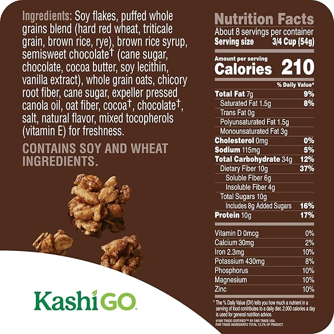 Kashi GO Protein Cereal, 10g Protein, 10g Fiber, Chocolate Crunch, 16oz Box (1 Box)