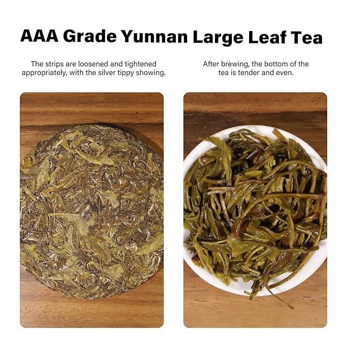 YUANSHENG Organic Raw Pu erh Tea Cake, 7.06 Oz USDA Certified Aged Fermented Pu-Erh Tea Cake, Chinese Yunnan Ancient Tree Puerh Black Tea for Daily Drink and Gift, Mellow & Smooth