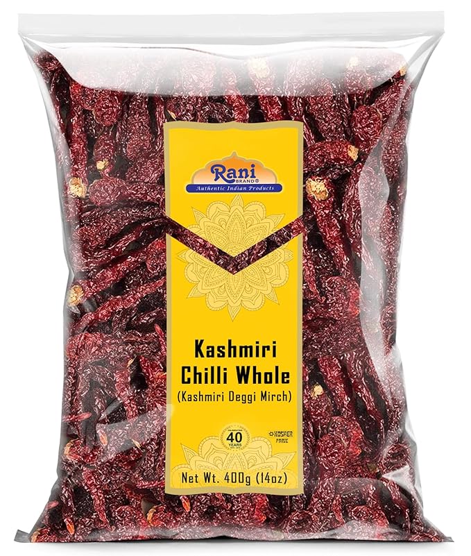 Rani Kashmiri Chilli Whole (Deggi Mirch, Low Heat) 14oz (400g) ~ Natural | Salt-Free | Vegan | No Colors | Gluten Friendly | NON-GMO | Kosher | Indian Origin