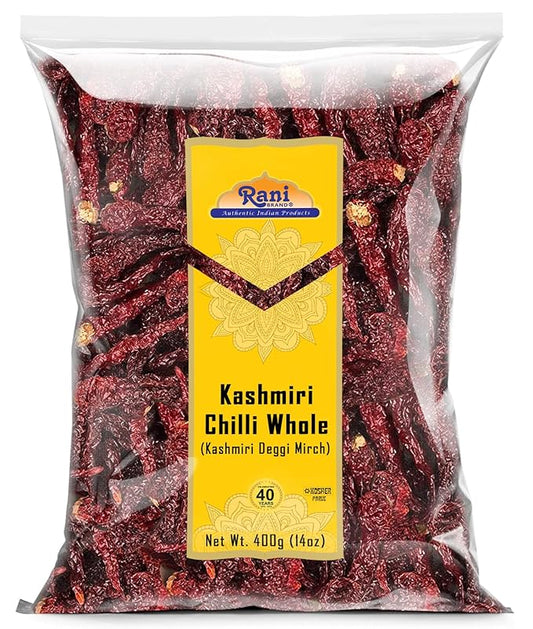 Rani Kashmiri Chilli Whole (Deggi Mirch, Low Heat) 14oz (400g) ~ Natural | Salt-Free | Vegan | No Colors | Gluten Friendly | NON-GMO | Kosher | Indian Origin
