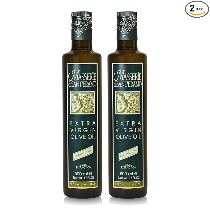 Flavorful Italian Extra Virgin Olive Oil Cold Pressed - Robust Olive Oil for Cooking and Frying, Imported from Italy - Masserie di Sant'Eramo - 16.9 Fl Oz (Pack 2)