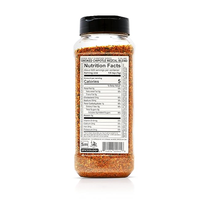Spiceology & Derek Wolf - Smoked Chipotle Mezcal BBQ Rub - Spirit-Infused Barbeque Rubs, Spices and Seasonings - Use On: Seafood, Chicken, Pork, Vegetables, and Cocktails - 21.8 oz