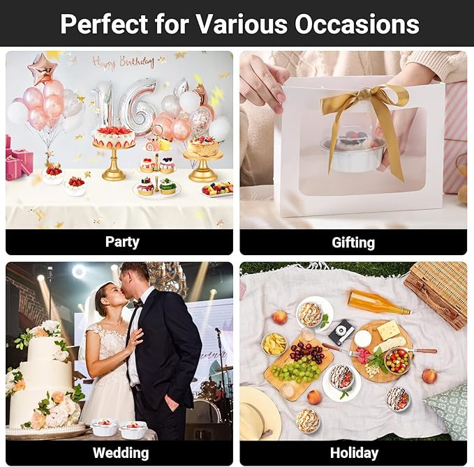 EUSOAR Muffin Liners for Baking, 50pcs 9oz White Foil Ramekins, Aluminum Desert Cups with Lids Bread Pudding Disposable Creme Brulee Ramekins Round Holders for Wedding Birthday Theme Party