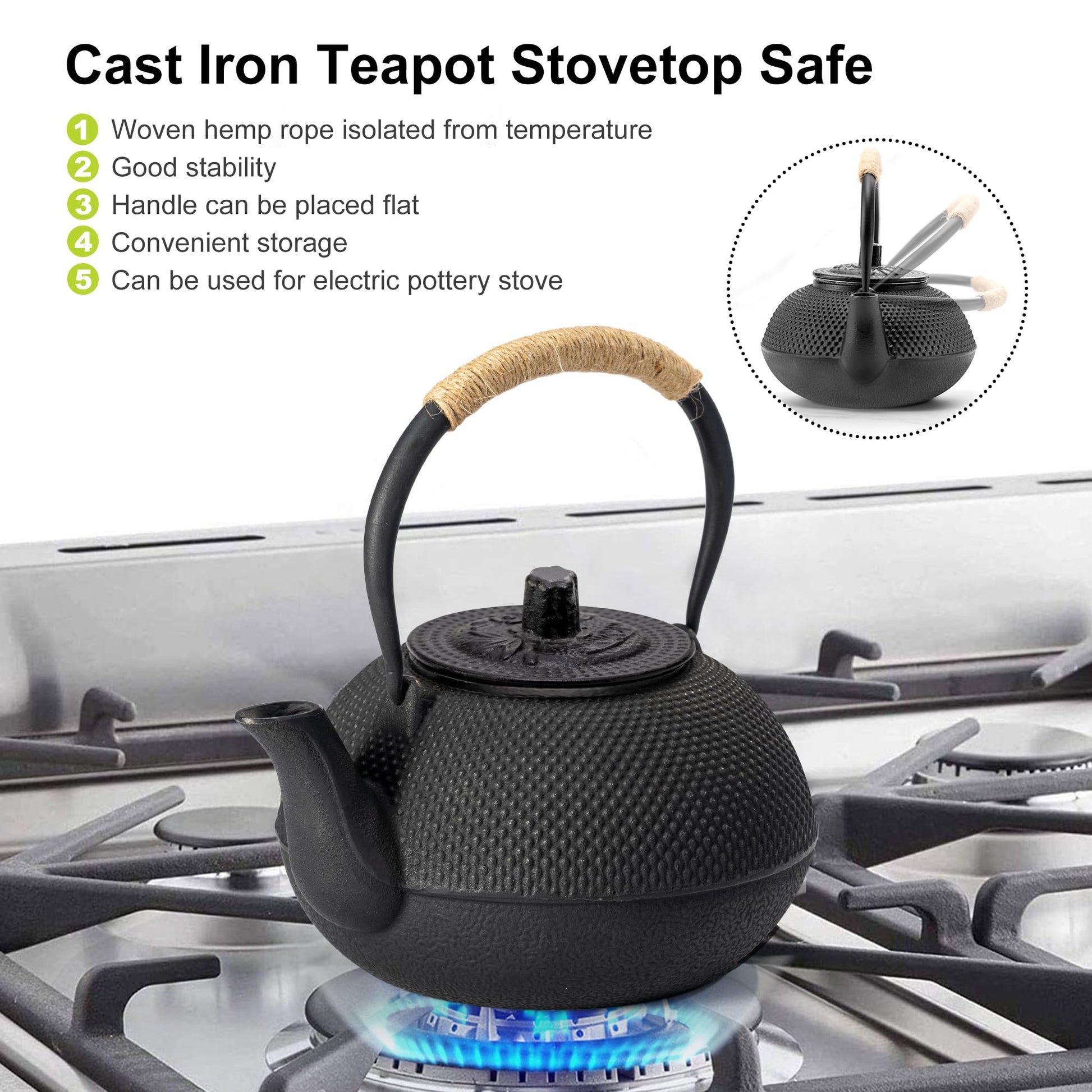 suyika Japanese Tetsubin Cast Iron Teapot Tea Kettle pot with Stainless Steel Infuser for Stovetop