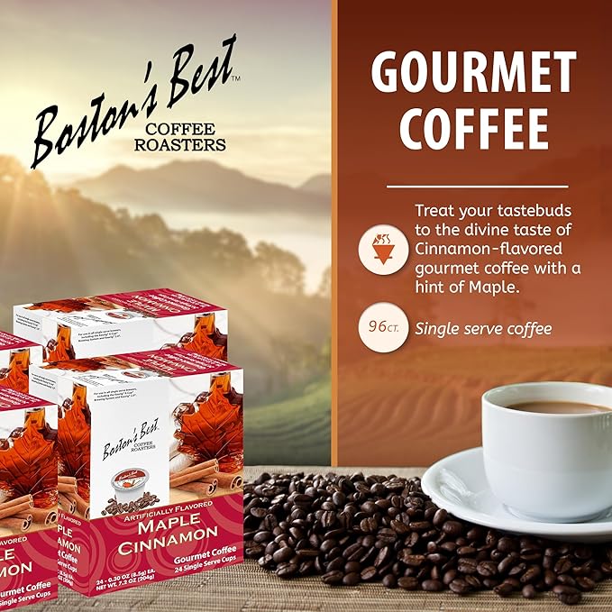 Boston’s Best - Maple Cinnamon Flavored Delicious Gourmet Coffee Compatible with Keurig Coffee Maker, 24 Count (Pack of 4)