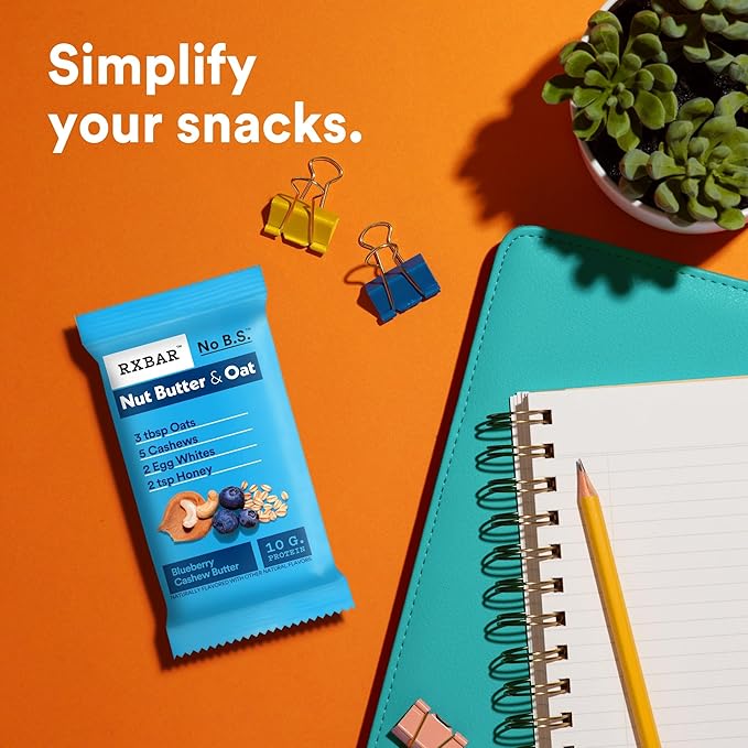 RXBAR Nut Butter and Oat Protein Bars, Protein Snacks, Snack Bars, Blueberry Cashew Butter, 23.2oz Box (12 Bars)