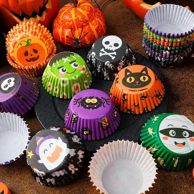 SANNIX 450pcs Halloween Cupcake Liners, Ghost Pumpkin Spider Baking Cups Cupcake Wrappers Paper Wraps Muffin Liners for Halloween Party Candy Cupcake Decorations Supplies(9 Designs)