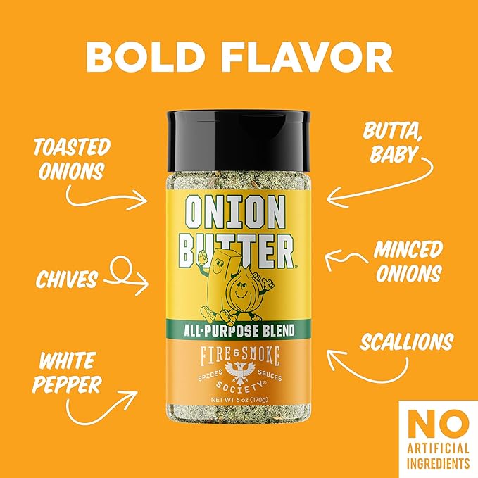 Fire & Smoke Society Onion Butter All Purpose Seasoning | BBQ Rubs for Smoking and Grilling | Steak, Grilled Chicken, Pork, Burgers | Onions, Green Herbs, White Pepper | M 6 oz