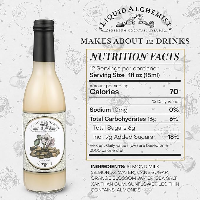 Liquid Alchemist Orgeat Syrup for Cocktails - Real Ingredients Make Our Almond Syrup the Perfect Mai Tai Mix - Non-GMO, Gluten Free & Vegan (12.7 oz)