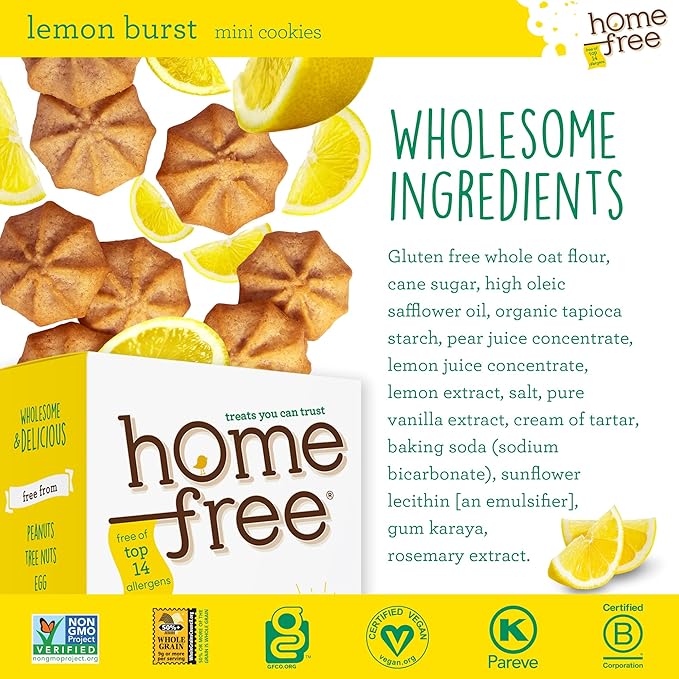 Homefree Treats You Can Trust Gluten Free Mini Cookies, Lemon Burst, 5 Ounce (pack of 6)
