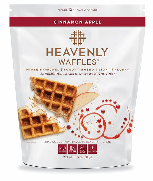 Heavenly Waffles짰 Mix, Cinnamon Apple, 11g Protein, Yogurt Based, Healthy and Nutritiously Balanced, Superior Tasting Waffles and Pancakes, 13.5 oz Pouch