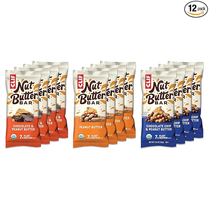 CLIF Nut Butter Bar - Variety Pack - Peanut Butter Filled Energy Bars - Non-GMO - USDA Organic - Plant-Based - Low Glycemic - 1.76 oz. (12 Count)