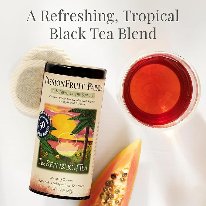 The Republic of Tea ??PassionFruit Papaya Black Tea Bags, Naturally Caffeinated, 50 Servings