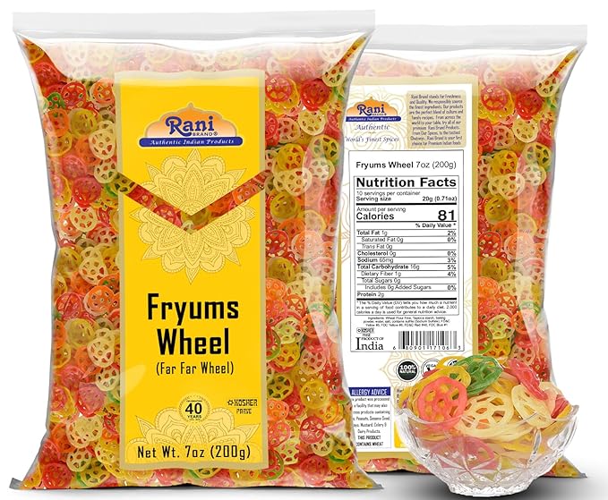 Rani Far Far/Fryums (Wheat & Tapioca Pellet) Wheel Shape 7oz (200g) ~ Vegan, Kosher, Uncooked, Used to Make Papad, Bhungra/Chip Snack