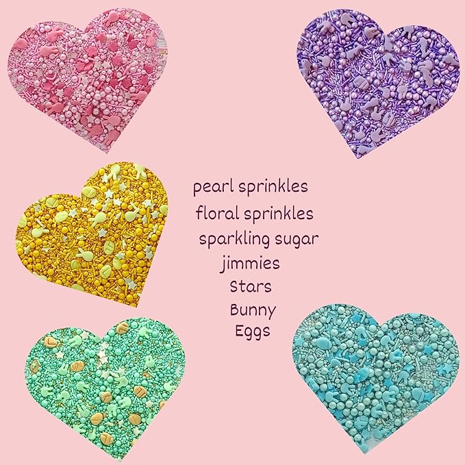 Confect Easter Sprinkles Edible | Assorted pack of 5 Parrot Green, Pink, Sky Blue and Yellow Pearls & Stars I Cookies, Desserts & cupcake Decorating | Edible Sprinkles Mix for Baking & Cake Decorative