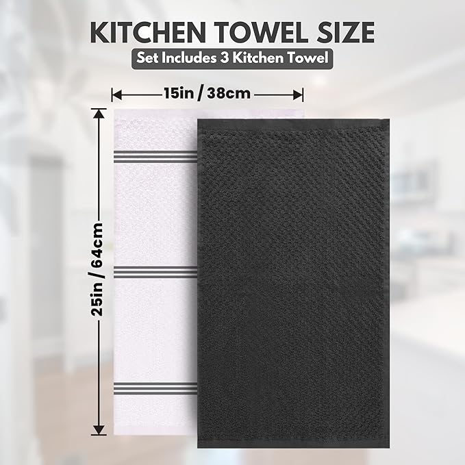 Infinitee Xclusives Premium Kitchen Towels ??Pack of 3, 100% Cotton |15 x 25| Inches Absorbent Dish Towels - Terry Kitchen Dishcloth Towels - Grey Dish Cloth for Household Cleaning