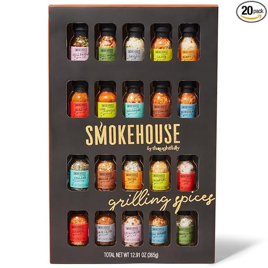 Smokehouse by Thoughtfully Ultimate Grilling Spice Set, Grill Seasoning Gift Set Flavors Include Chili Garlic, Rosemary and Herb, Lime Chipotle, Cajun Seasoning and More, Pack of 20