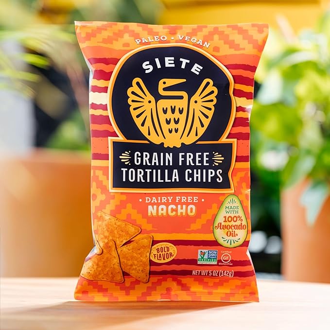 Siete Tortilla Chips | Grain Free | Gluten Free Chips | Paleo & Vegan Snacks | Non GMO | Nacho, 5 Oz (Pack of 6)