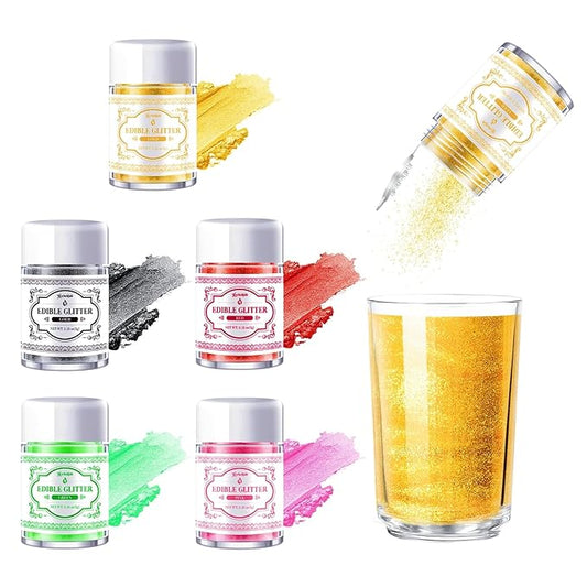 Edible Glitter for Drinks ??5 Colors Luster Dust, Food Grade Cocktail Shimmer Powder for Cakes, Beverages, Chocolate & Candy, 5g/Bottle