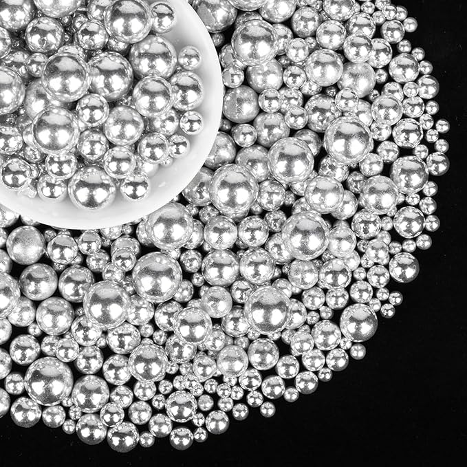 Silver Pearl Sprinkles,Edible Pearl Sugar Sprinkle for Cake Decorating,130g/4.58oz Mix Size,Halloween Baking Edible Cake Decorations,Cupcake Toppers,Cookie Decorating Donuts Ice Cream Toppings,Wedding Birthday Party Valentines Christmas Supplies