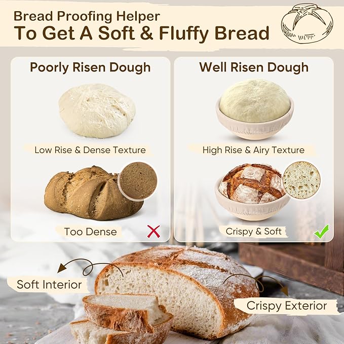 TeamFar Bread Proofing Basket Set of 2, Sourdough Bread Baking Supplies, 9 Inch Round Proofing Baskets for Sourdough Bread Baking, Proofing Bowls with Liner for Dough Fermentation