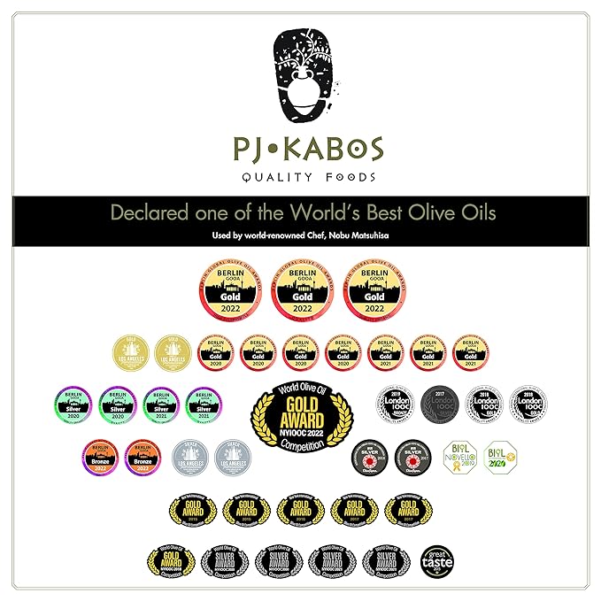 P.J. KABOS 2024/25 Harvest, High Phenolic (450+mg/kg), Premium Greek Extra Virgin Olive Oil, Kosher, Greece, Cold Extracted, 16.9 oz Tin, Koroneiki, "Family Reserve - Medium"
