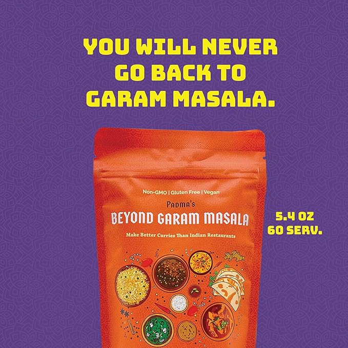 Padma's Beyond Garam Masala, Made in New York (Best Garam Masala) Curry Powder (Blend of 15 Spices) 100% Natural. Make Better Curries Than Restaurants. 6 Ayurvedic Tastes, Gluten Free & Non-GMO.