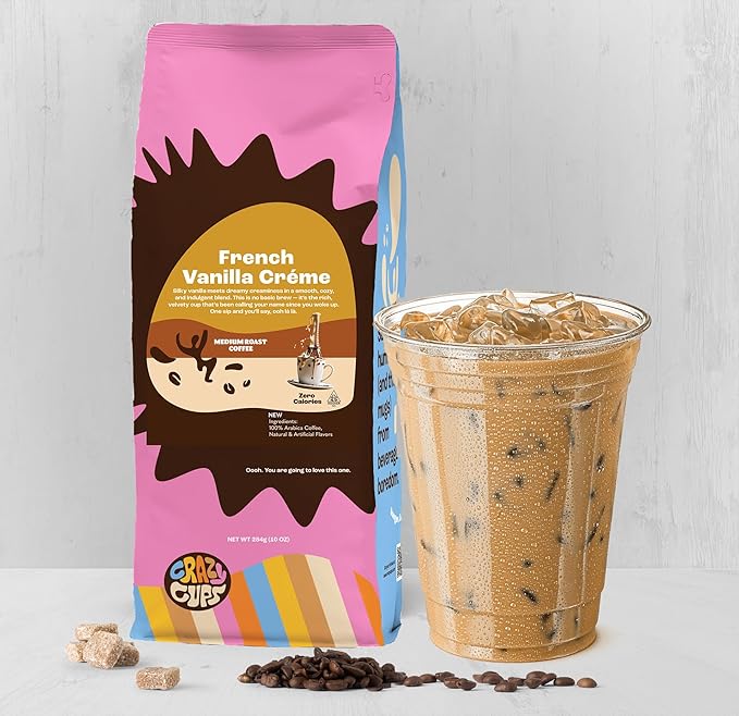 Crazy Cups French Vanilla Coffee, Flavored Ground Coffee (Vanilla Creme), 10 oz Bags, Pack of 3