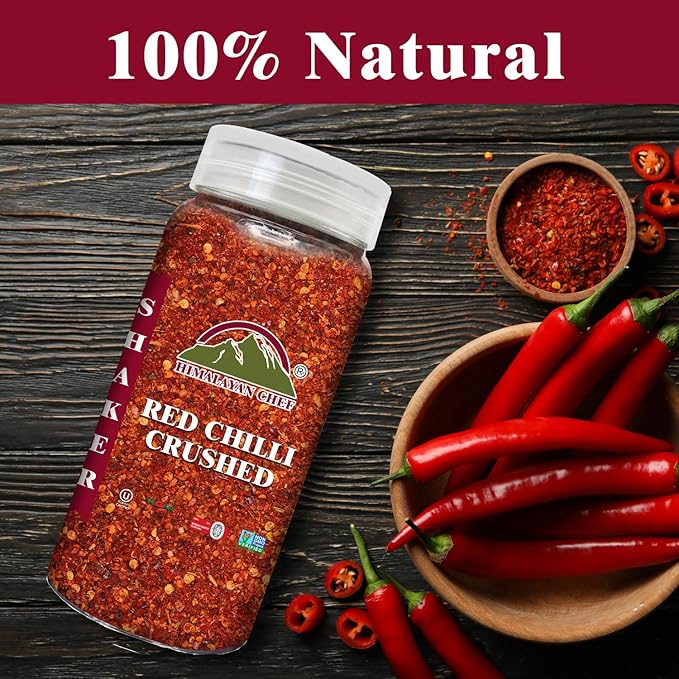 Himalayan Chef Red Crushed Pepper Shaker - Organically Crushed Red Chili Pepper Flakes Great for Pizza, Chowder, Seafood, and Pasta (3.88 Oz)