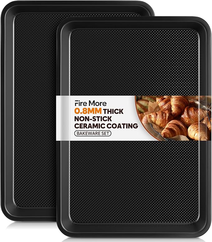 2 Pack Cookie Sheets for Baking, Ceramic Half Baking Sheet Pans Set, Thicker Carbon Steel Baking Sheets Non Stick, 17.5 x 13 Inch Baking Trays for Oven