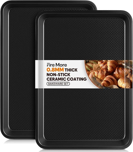 2 Pack Cookie Sheets for Baking, Ceramic Half Baking Sheet Pans Set, Thicker Carbon Steel Baking Sheets Non Stick, 17.5 x 13 Inch Baking Trays for Oven