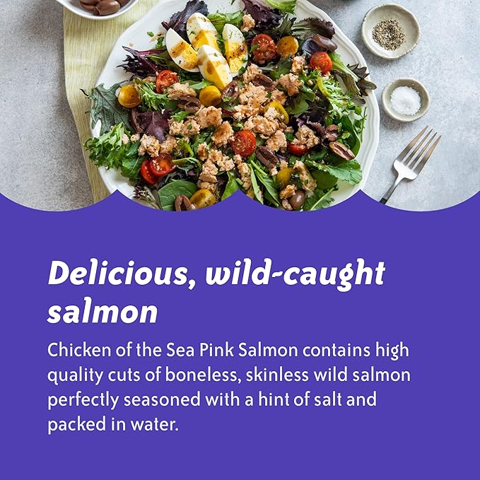 Chicken of the Sea Pink Salmon, 2.5 Ounce Packets (Pack of 12), Wild Caught Salmon, Skinless & Boneless, Lemon & Chive