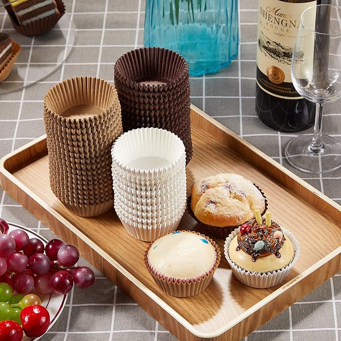 Zonon 1000 Counts Cupcake Liners for Baking Liners Paper Cupcake Wrappers Bulk Cup Cake Cases Muffin Baking Paper Cups for Candy Cooking(Brown White Nature,1.97 Inch-Standard Size)